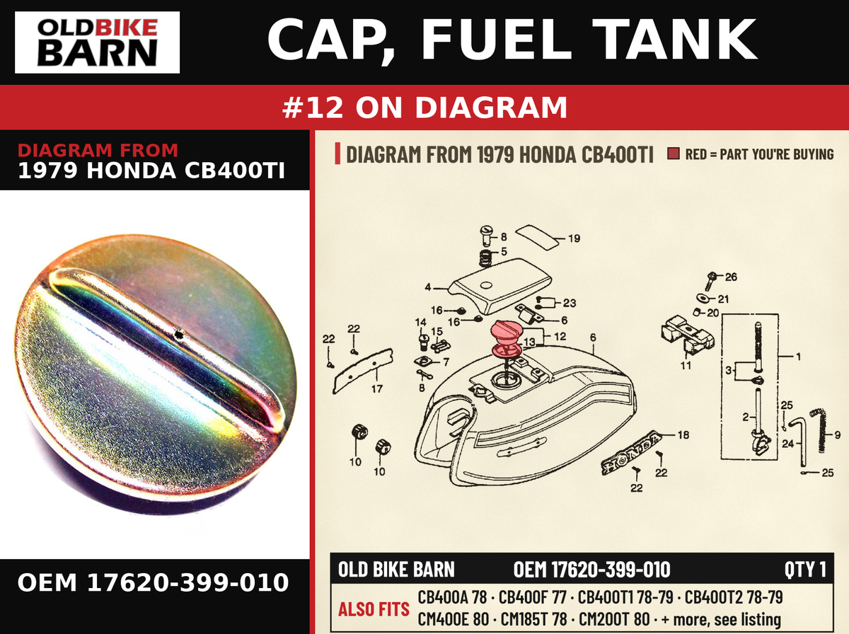 Honda CB400 CB550 CB750 Gas Cap 17620-399-010