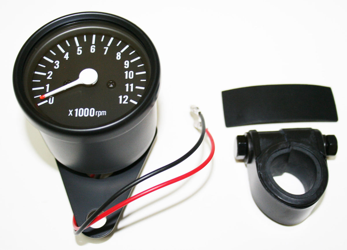 Universal motorcycle 5:1 Mini Tachometer All Black w Bar Clamp