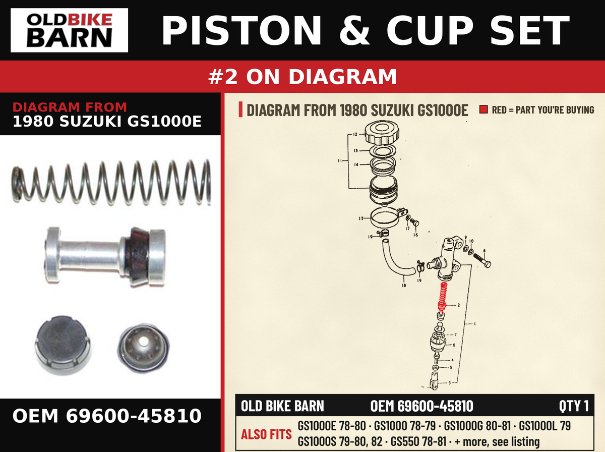 PISTON & CUP SET OEM 69600-45810 diagram #2 from 1980 SUZUKI GS1000E | Old Bike Barn