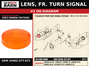 LENS, FR. TURN SIGNAL OEM 33402-377-671 diagram #3 from 1983 HONDA CB750SC | Old Bike Barn