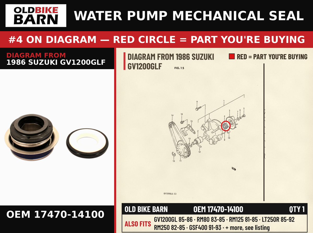 WATER PUMP MECHANICAL SEAL OEM 17470-14100 diagram #4 from 1986 SUZUKI GV1200GLF | Old Bike Barn