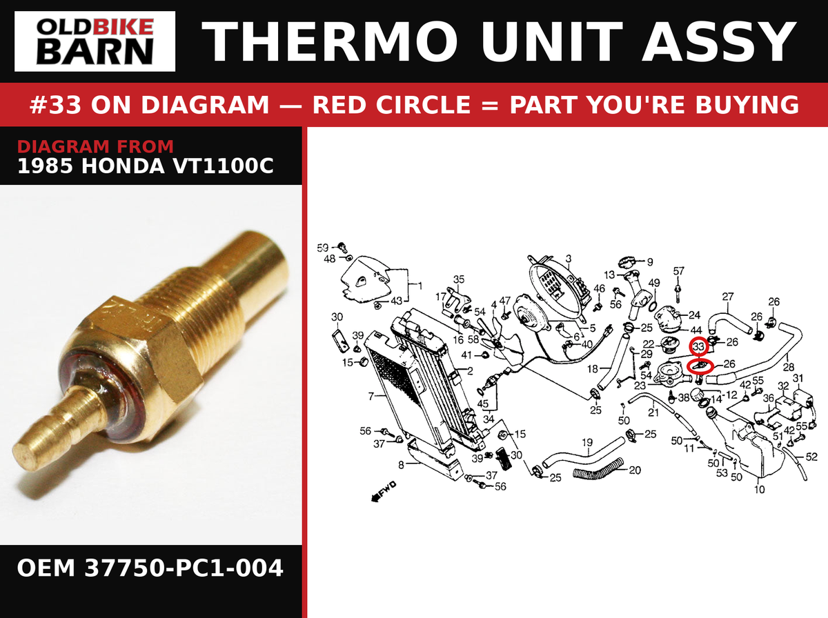 THERMO UNIT ASSY OEM 37750-PC1-004 diagram #33 from 1985 HONDA VT1100C | Old Bike Barn