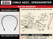 CABLE ASSY., SPEEDOMETER OEM 44830-ME5-405 diagram #20 from 1982 HONDA CB750SC | Old Bike Barn