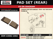 PAD SET (REAR) OEM 43082-1002 diagram #9 from 1979 KAWASAKI KZ1000-B3 | Old Bike Barn