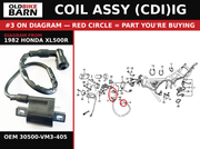 COIL ASSY (CDI)IG OEM 30500-VM3-405 diagram #3 from 1982 HONDA XL500R | Old Bike Barn