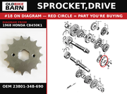 SPROCKET,DRIVE OEM 23801-348-690 diagram #18 from 1968 HONDA CB450K1 | Old Bike Barn