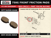 750G FRONT FRICTION PADS OEM 59100-45820 diagram #2 from 1977 SUZUKI GS400 | Old Bike Barn