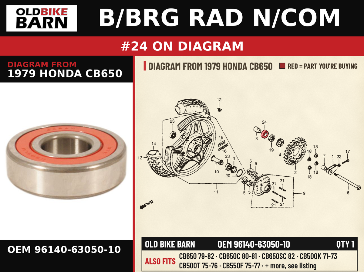 B/BRG RAD N/COM OEM 96140-63050-10 diagram #24 from 1979 HONDA CB650 | Old Bike Barn