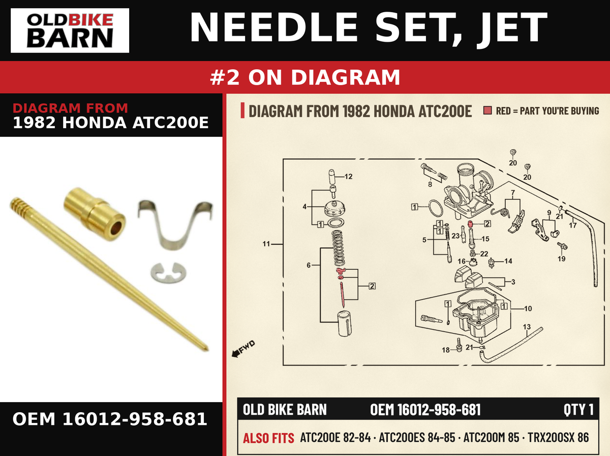 NEEDLE SET, JET OEM 16012-958-681 diagram #2 from 1982 HONDA ATC200E | Old Bike Barn