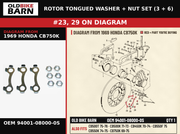 ROTOR TONGUED WASHER + NUT SET (3 + 6) OEM 94001-08000-0S diagram #23, 29 from 1969 HONDA CB750K | Old Bike Barn