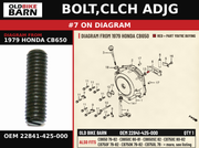 BOLT,CLCH ADJG OEM 22841-425-000 diagram #7 from 1979 HONDA CB650 | Old Bike Barn