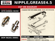NIPPLE,GREASE4.5 OEM 96201-30001 diagram #27 from 1970 HONDA CB350 | Old Bike Barn