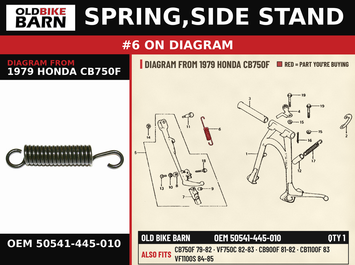 SPRING,SIDE STAND OEM 50541-445-010 diagram #6 from 1979 HONDA CB750F | Old Bike Barn
