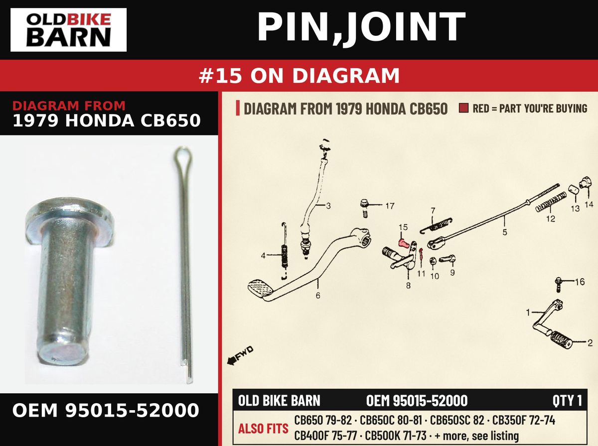 PIN,JOINT OEM 95015-52000 diagram #15 from 1979 HONDA CB650 | Old Bike Barn