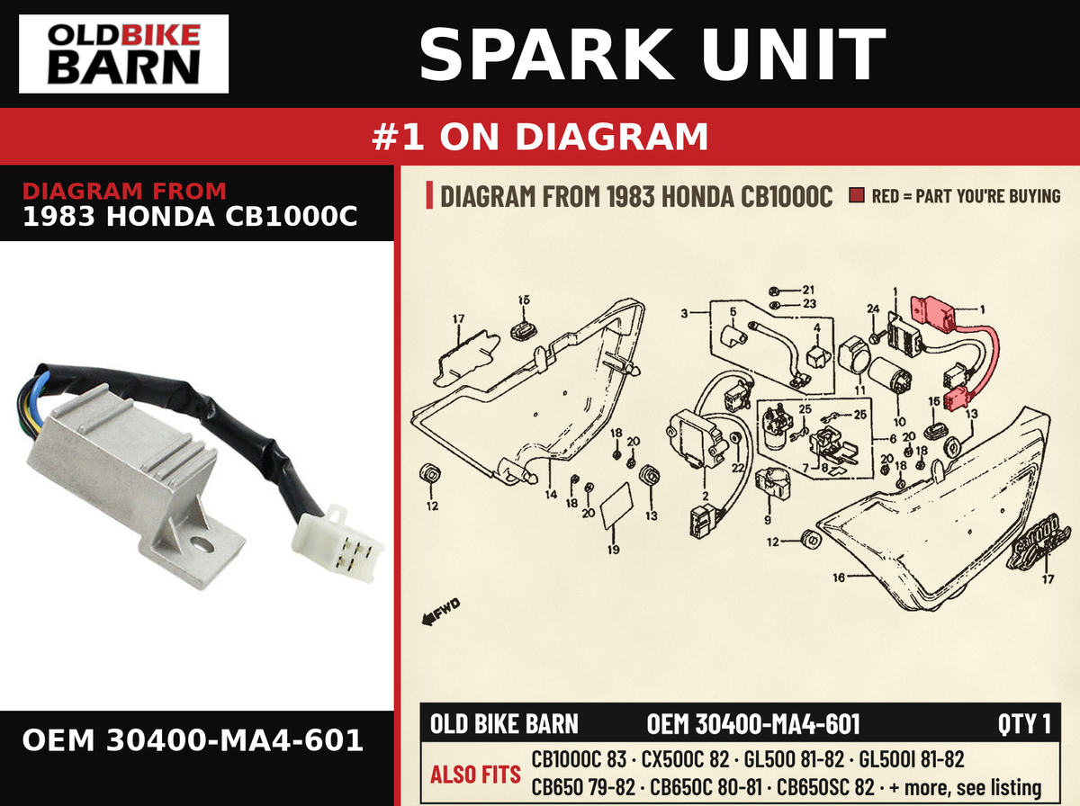 SPARK UNIT OEM 30400-MA4-601 diagram #1 from 1983 HONDA CB1000C | Old Bike Barn