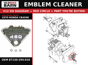 EMBLEM CLEANER OEM 87130-294-010 diagram #12 from 1970 HONDA CB450K | Old Bike Barn