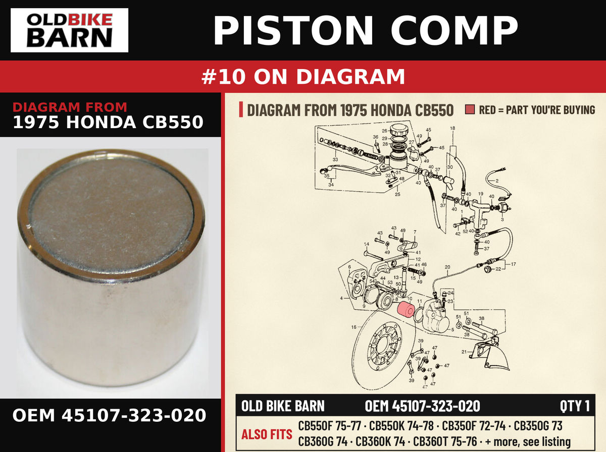 PISTON COMP OEM 45107-323-020 diagram #10 from 1975 HONDA CB550 | Old Bike Barn