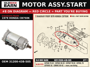 MOTOR ASSY.START OEM 31200-438-505 diagram #8 from 1979 HONDA CB750K | Old Bike Barn