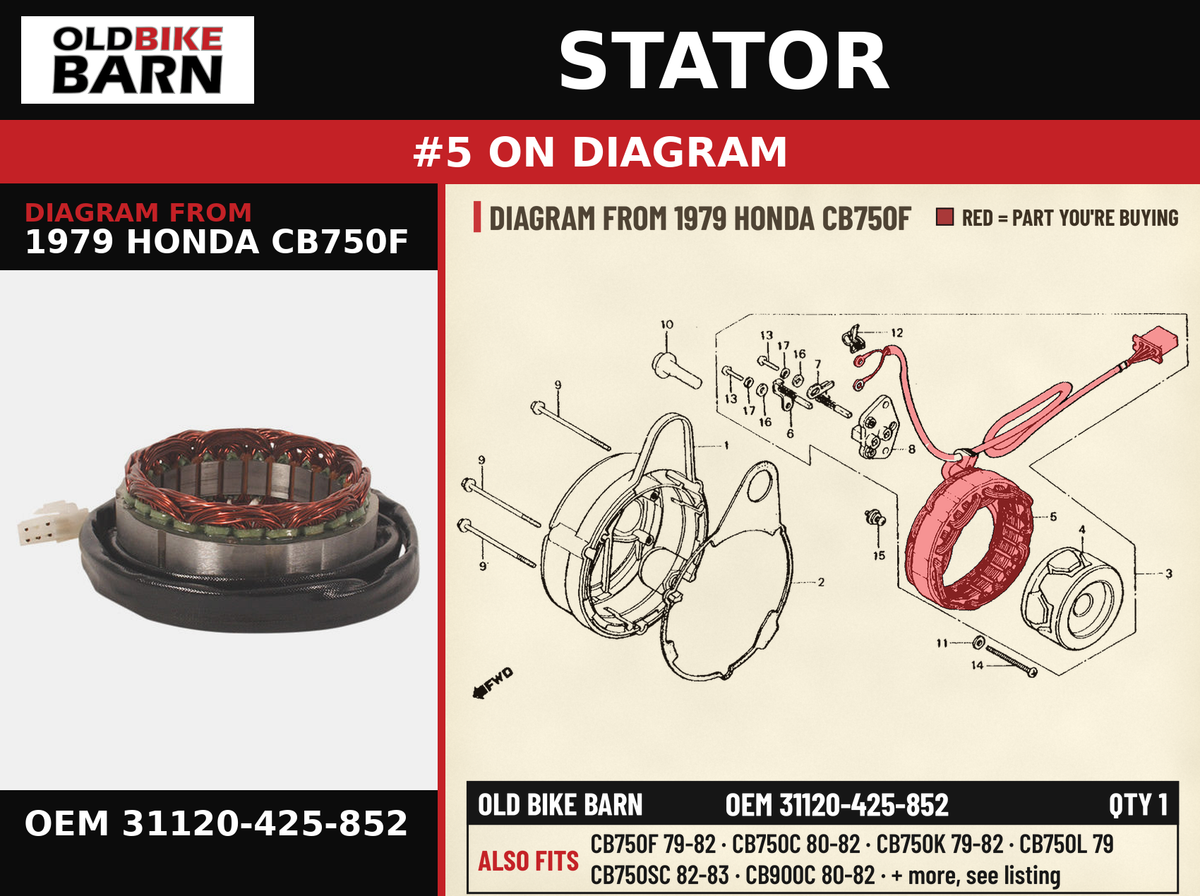 STATOR OEM 31120-425-852 diagram #5 from 1979 HONDA CB750F | Old Bike Barn