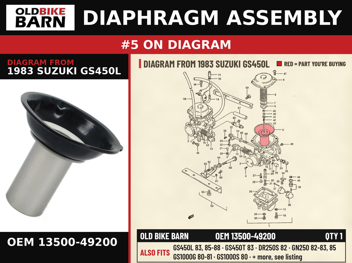 DIAPHRAGM ASSEMBLY OEM 13500-49200 diagram #5 from 1983 SUZUKI GS450L | Old Bike Barn