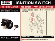 IGNITION SWITCH OEM 37110-06B00 diagram #14 from 1986 SUZUKI GSX-R1100 | Old Bike Barn