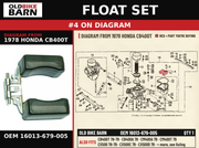 FLOAT SET OEM 16013-679-005 diagram #4 from 1978 HONDA CB400T | Old Bike Barn