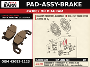 PAD-ASSY-BRAKE OEM 43082-1123 diagram #43082 from 1994 KAWASAKI ZG1000-A9 | Old Bike Barn