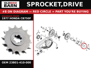 SPROCKET,DRIVE OEM 23801-410-000 diagram #8 from 1977 HONDA CB750F | Old Bike Barn