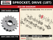 SPROCKET, DRIVE (18T) OEM 23801-445-770 diagram #14 from 1980 HONDA CB750C | Old Bike Barn