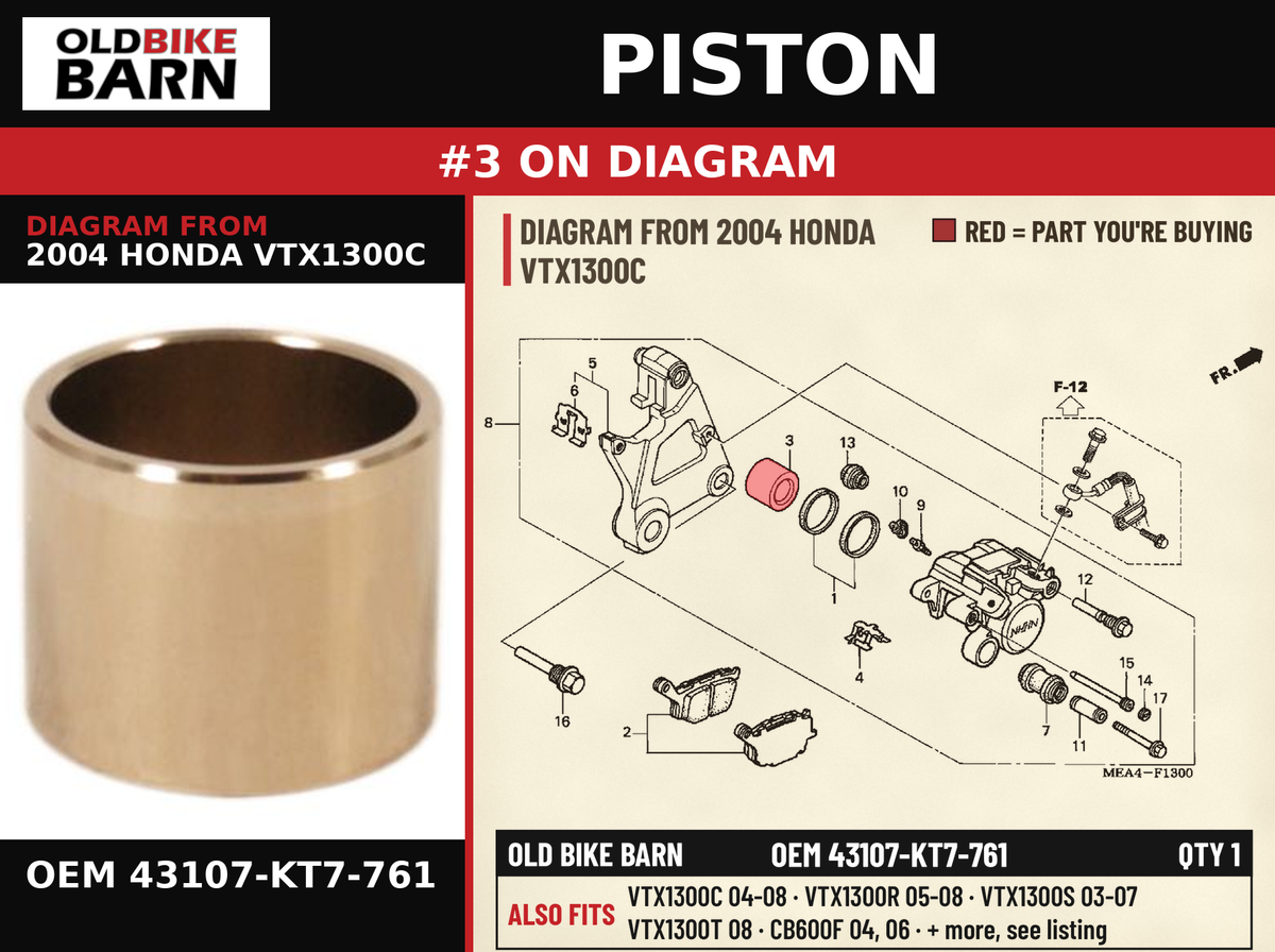 PISTON OEM 43107-KT7-761 diagram #3 from 2004 HONDA VTX1300C | Old Bike Barn