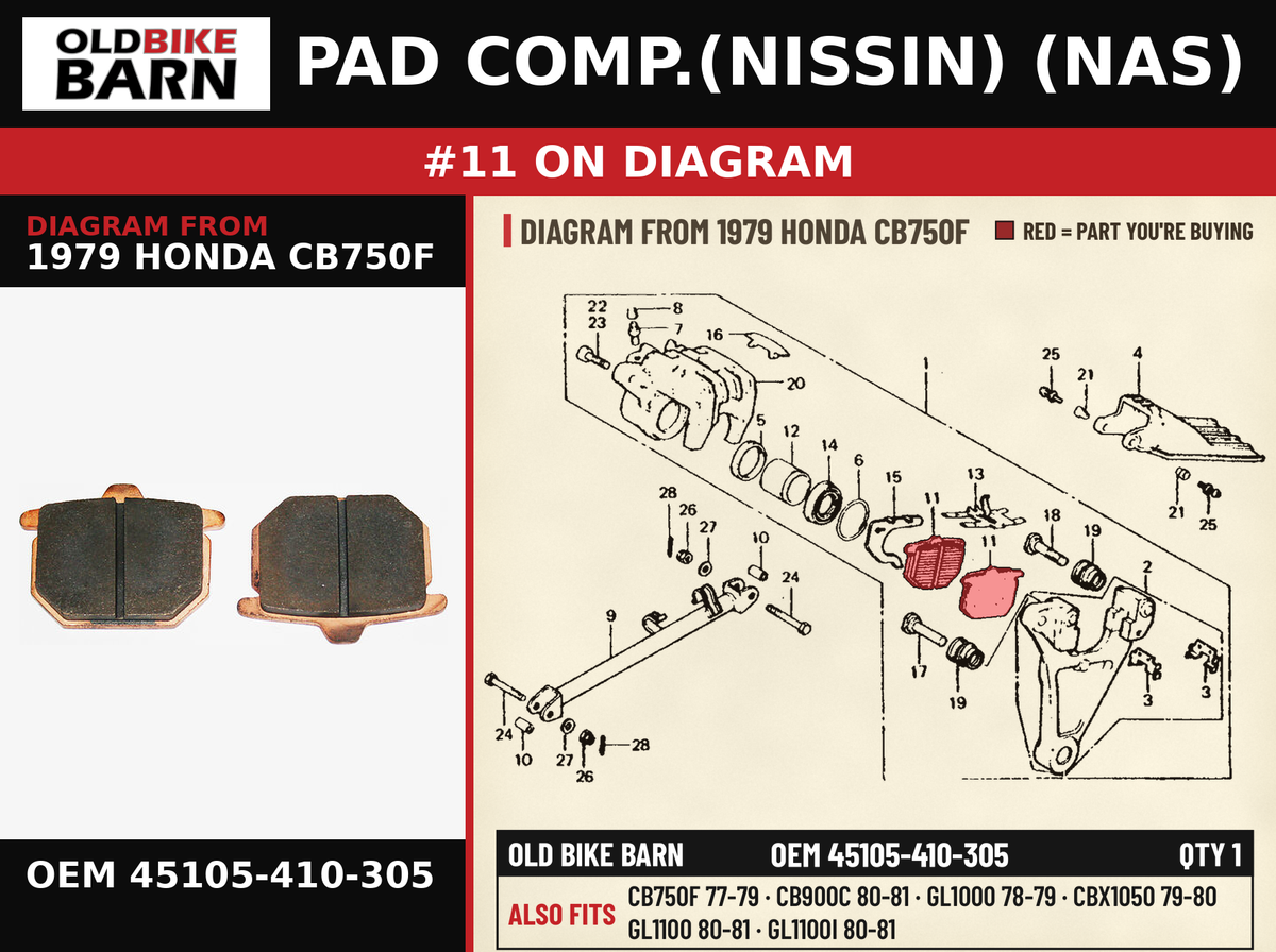 PAD COMP.(NISSIN) (NAS) OEM 45105-410-305 diagram #11 from 1979 HONDA CB750F | Old Bike Barn