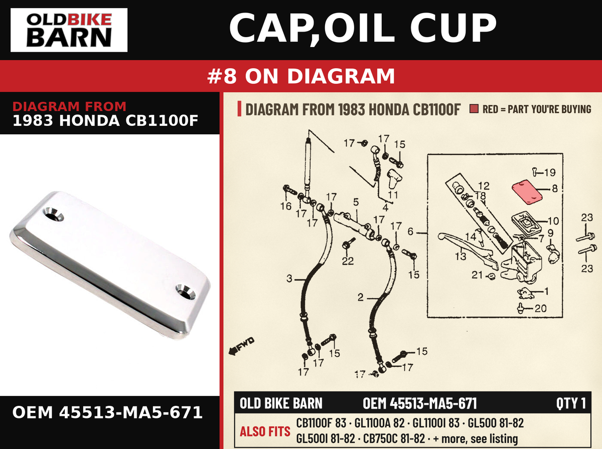 CAP,OIL CUP OEM 45513-MA5-671 diagram #8 from 1983 HONDA CB1100F | Old Bike Barn