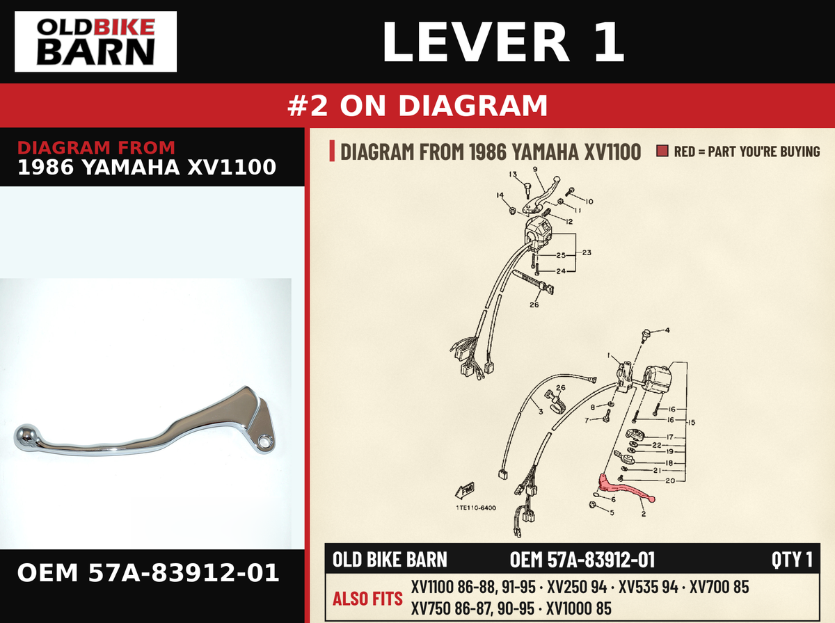 LEVER 1 OEM 57A-83912-01 diagram #2 from 1986 YAMAHA XV1100 | Old Bike Barn