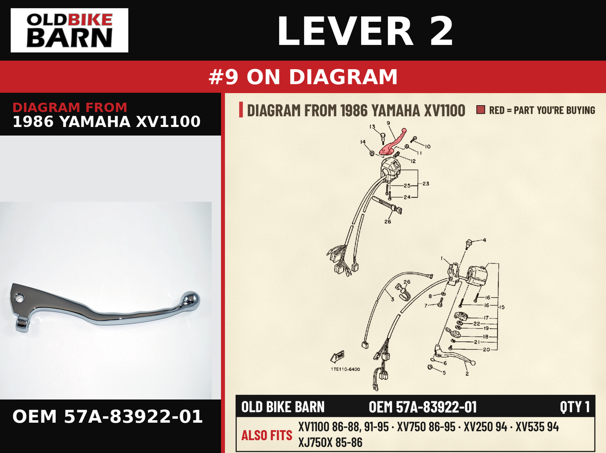 LEVER 2 OEM 57A-83922-01 diagram #9 from 1986 YAMAHA XV1100 | Old Bike Barn