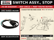 SWITCH ASSY., STOP OEM 35130-KT0-670 diagram #6 from 1992 HONDA XR250R | Old Bike Barn