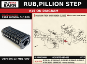 RUB,PILLION STEP OEM 50713-MB1-000 diagram #15 from 1984 HONDA GL1200 | Old Bike Barn