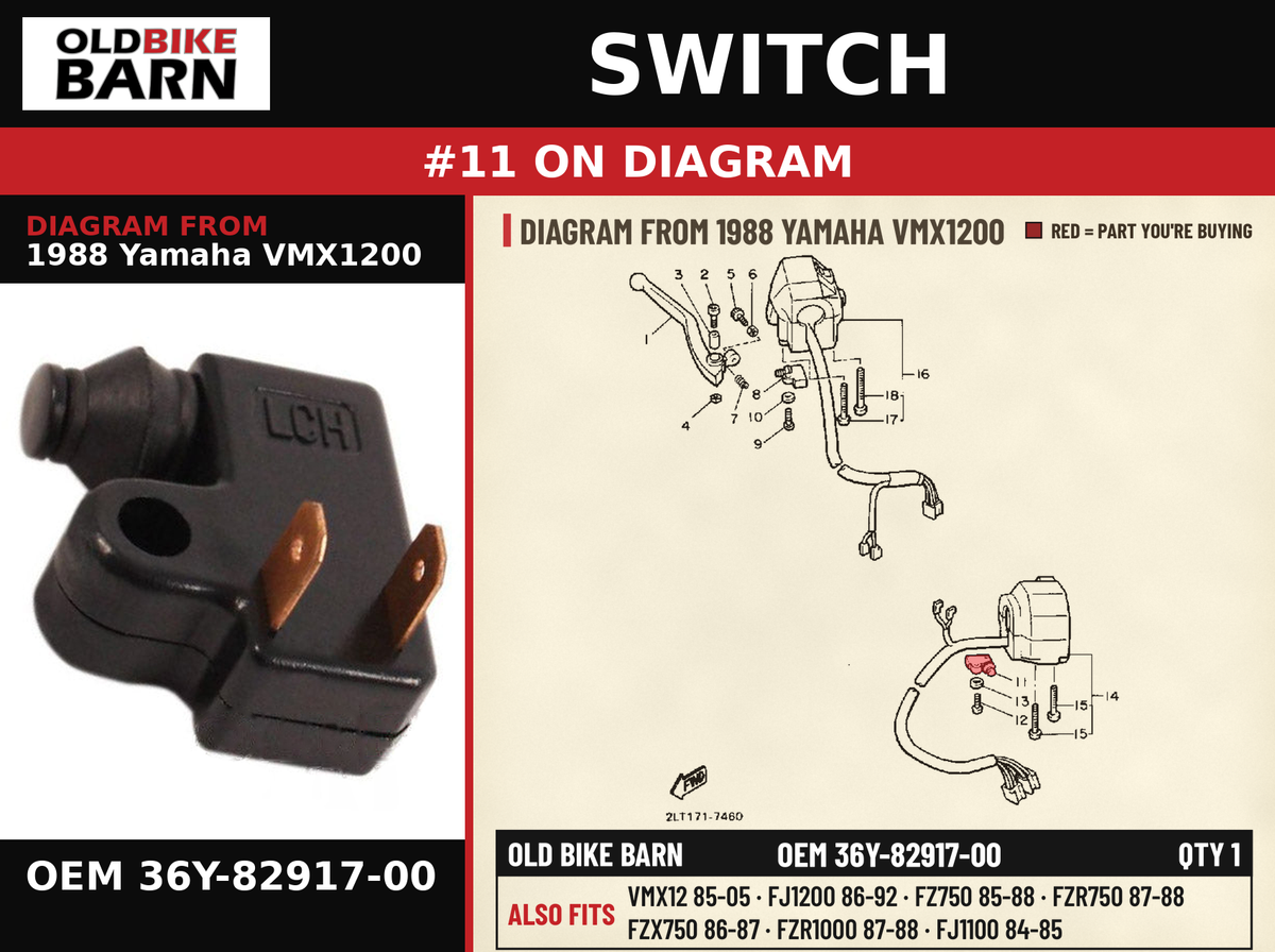 SWITCH OEM 36Y-82917-00 diagram #11 from 1988 YAMAHA VMX1200 | Old Bike Barn