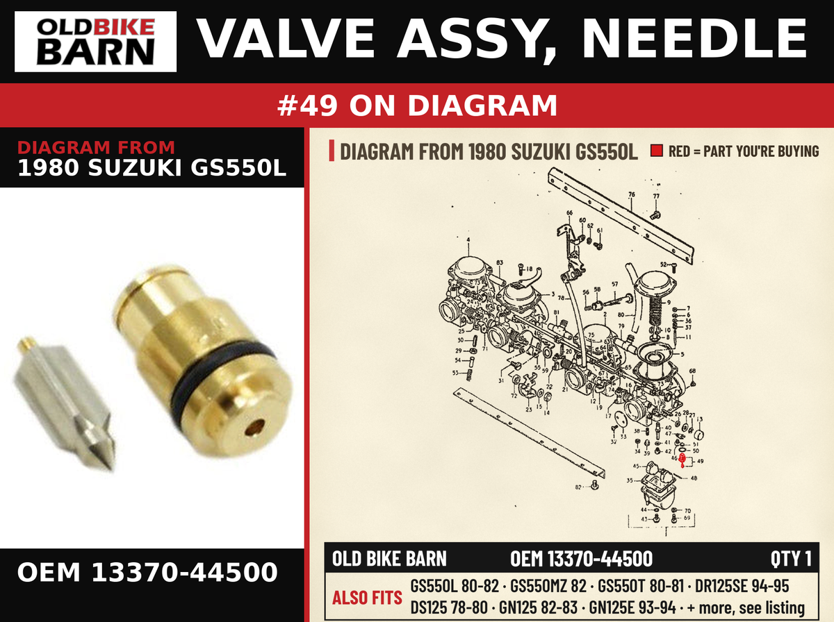 VALVE ASSY, NEEDLE OEM 13370-44500 diagram #49 from 1980 SUZUKI GS550L | Old Bike Barn