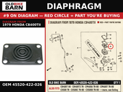 DIAPHRAGM OEM 45520-422-026 diagram #9 from 1979 HONDA CB400TII | Old Bike Barn