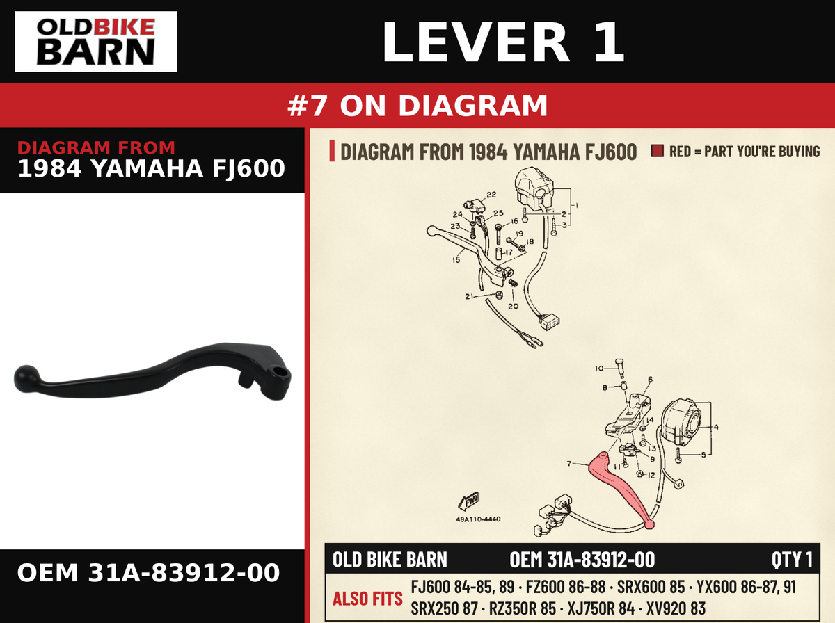 LEVER 1 OEM 31A-83912-00 diagram #7 from 1984 YAMAHA FJ600 | Old Bike Barn