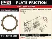 PLATE-FRICTION OEM 13088-1015 diagram #22 from 1976 KAWASAKI KX125-A3 | Old Bike Barn