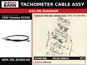 TACHOMETER CABLE ASSY OEM 29L-83560-00 diagram #25 from 1984 YAMAHA RZ350 | Old Bike Barn