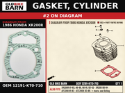 GASKET, CYLINDER OEM 12191-KT0-710 diagram #2 from 1986 HONDA XR200R | Old Bike Barn