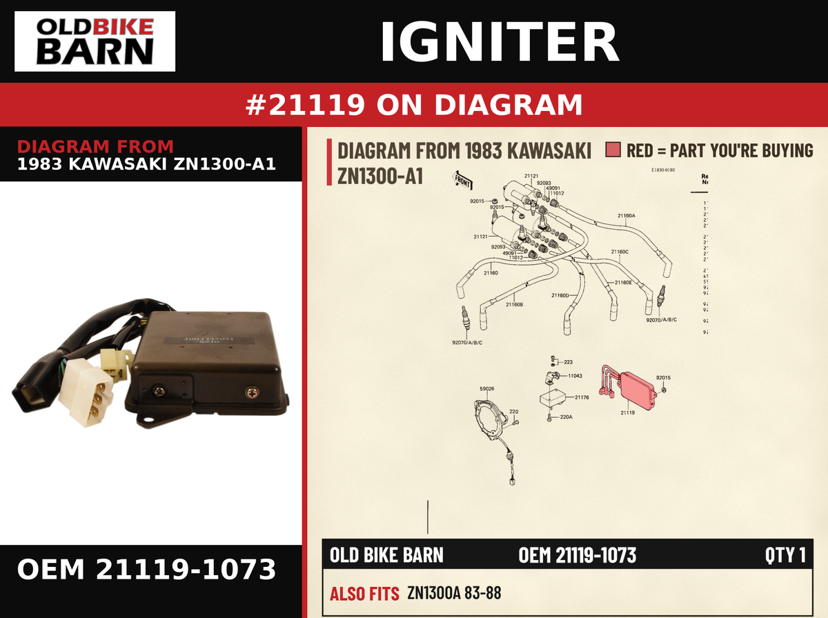IGNITER OEM 21119-1073 diagram #21119 from 1983 KAWASAKI ZN1300-A1 | Old Bike Barn