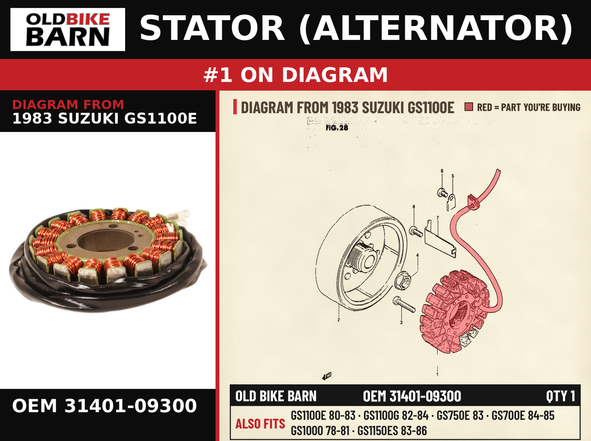 STATOR (ALTERNATOR) OEM 31401-09300 diagram #1 from 1983 SUZUKI GS1100E | Old Bike Barn