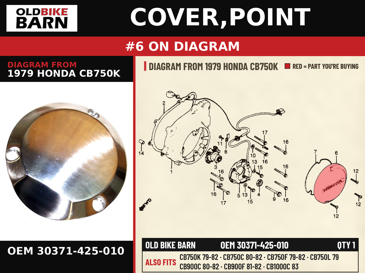 COVER,POINT OEM 30371-425-010 diagram #6 from 1979 HONDA CB750K | Old Bike Barn