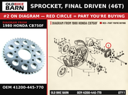 SPROCKET, FINAL DRIVEN (46T) OEM 41200-445-770 diagram #2 from 1980 HONDA CB750F | Old Bike Barn