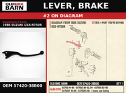 LEVER, BRAKE OEM 57420-38B00 diagram #2 from 1986 SUZUKI GSX-R750R | Old Bike Barn