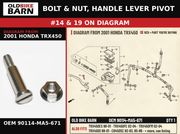 BOLT & NUT, HANDLE LEVER PIVOT OEM 90114-MA5-671 diagram #14 & 19 from 2001 HONDA TRX450 | Old Bike Barn