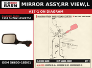 MIRROR ASSY,RR VIEW,L OEM 56600-18D01 diagram #17-1 from 1992 SUZUKI GSXR750 | Old Bike Barn